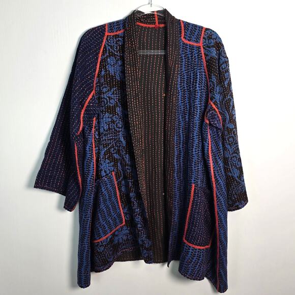 Mieko Mintz Short Kantha Open Kimono Jacket Reversible Lagenlook OS - Picture 1 of 8
